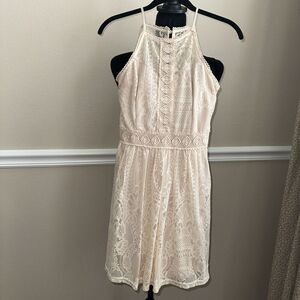 Charming CottageCore Romantic Lace Women’s Sleeveless Dress cream/beige XS